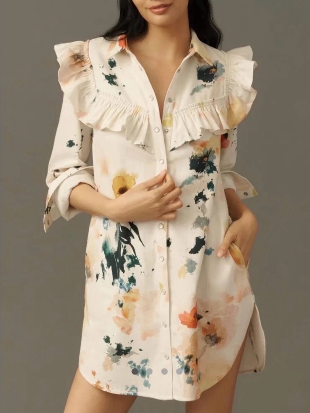 NWT Anthropologie Pilcro Floral Watercolor Denim Dress